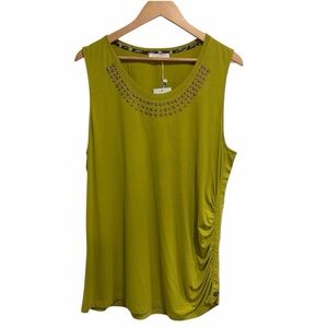 Airfield Green Sleeveless Top Studded Ruching Scoop Neck NWT